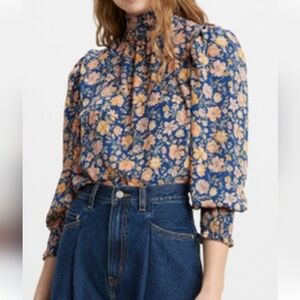 Levi's Floral High-Neck Long Sleeve Blouse Size M